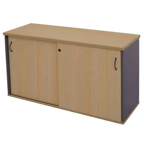 Fast Office Furniture - Function Deluxe Sliding Door Credenza - Closed, Natural Oak and Ironstone Colours