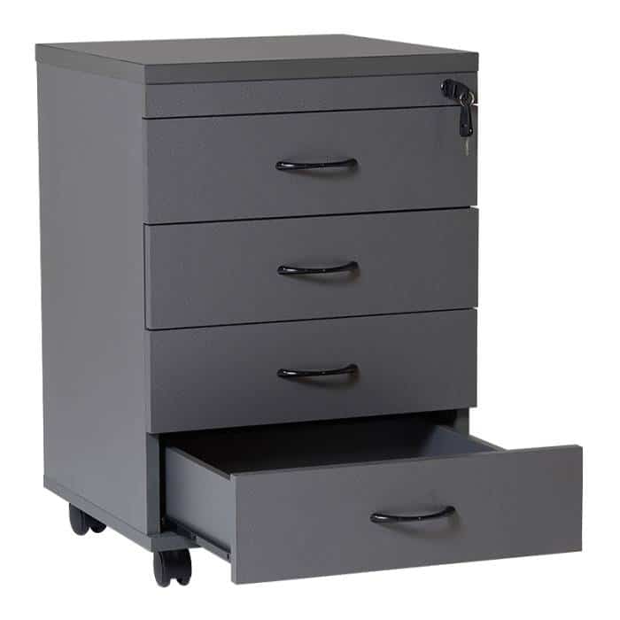 Fast Office Furniture - Function Ironstone Mobile Drawer Unit, 4 Personal Drawers, Ironstone Colour, Open, 2