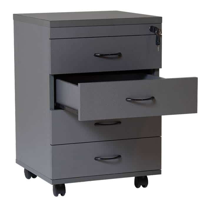 Fast Office Furniture - Function Ironstone Mobile Drawer Unit, 4 Personal Drawers, Ironstone Colour, Open
