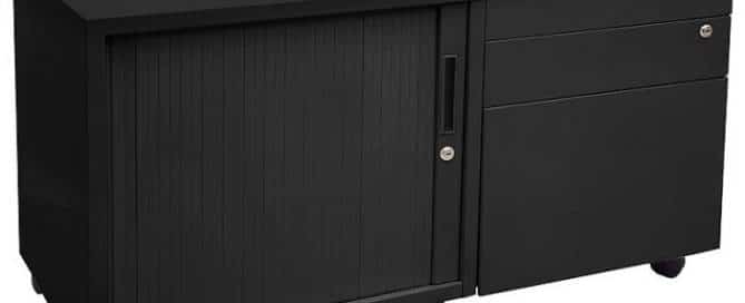 Super Strong Metal Mobile Storage Caddy Black Left Hand Tambour Door Right Hand Drawers