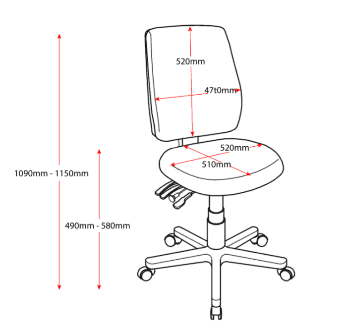 Hannah Pro High Back Fabric Chair Dimensions