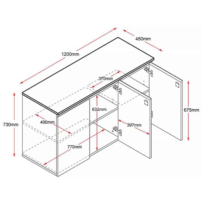 Elite Hinged Door Credenza, 1200 x 450 Dimensioned Drawing