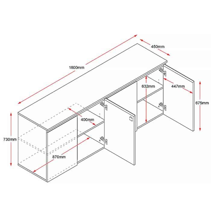 Elite Hinged Door Credenza, 1800 x 450 Dimensioned Drawing
