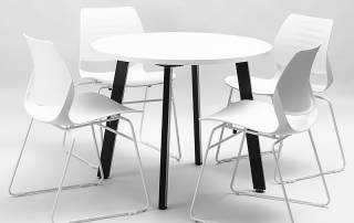 Enterprise Round Meeting Table with 4 White Cinta Chairs