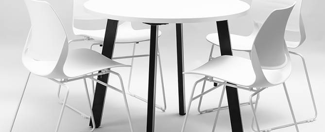 Enterprise Round Meeting Table with 4 White Cinta Chairs